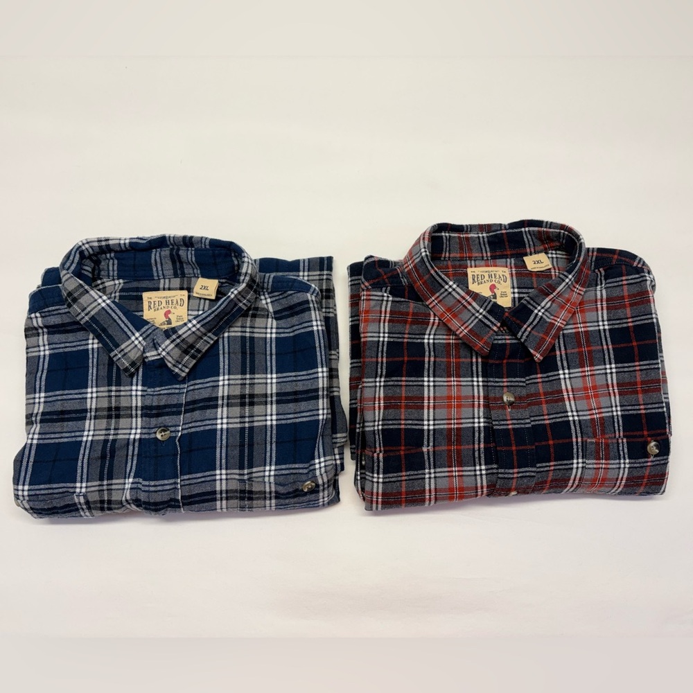 Bundle of Redhead Men’s Plaid Button-Down Shirts. Navy plaid&Red plaid. Size 2XL